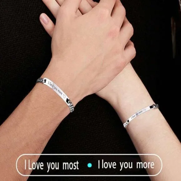 2pcs Set Simple Titanium Steel Engraved I Love You More\ I Love You Most Couple - Picture 4 of 5